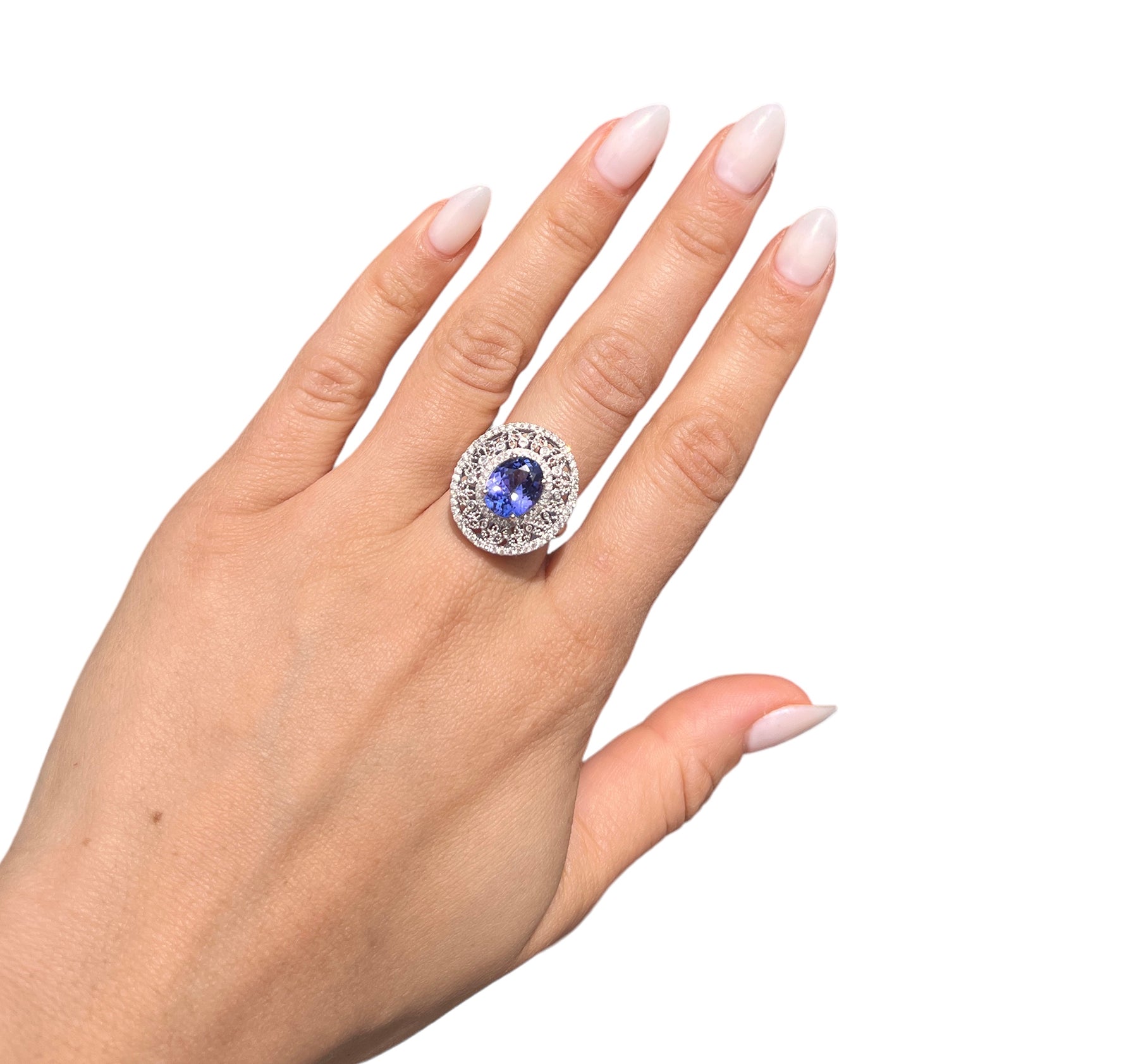 14KT White Gold 3.66ctw Tanzanite Diamond Cocktail Ring Size 7