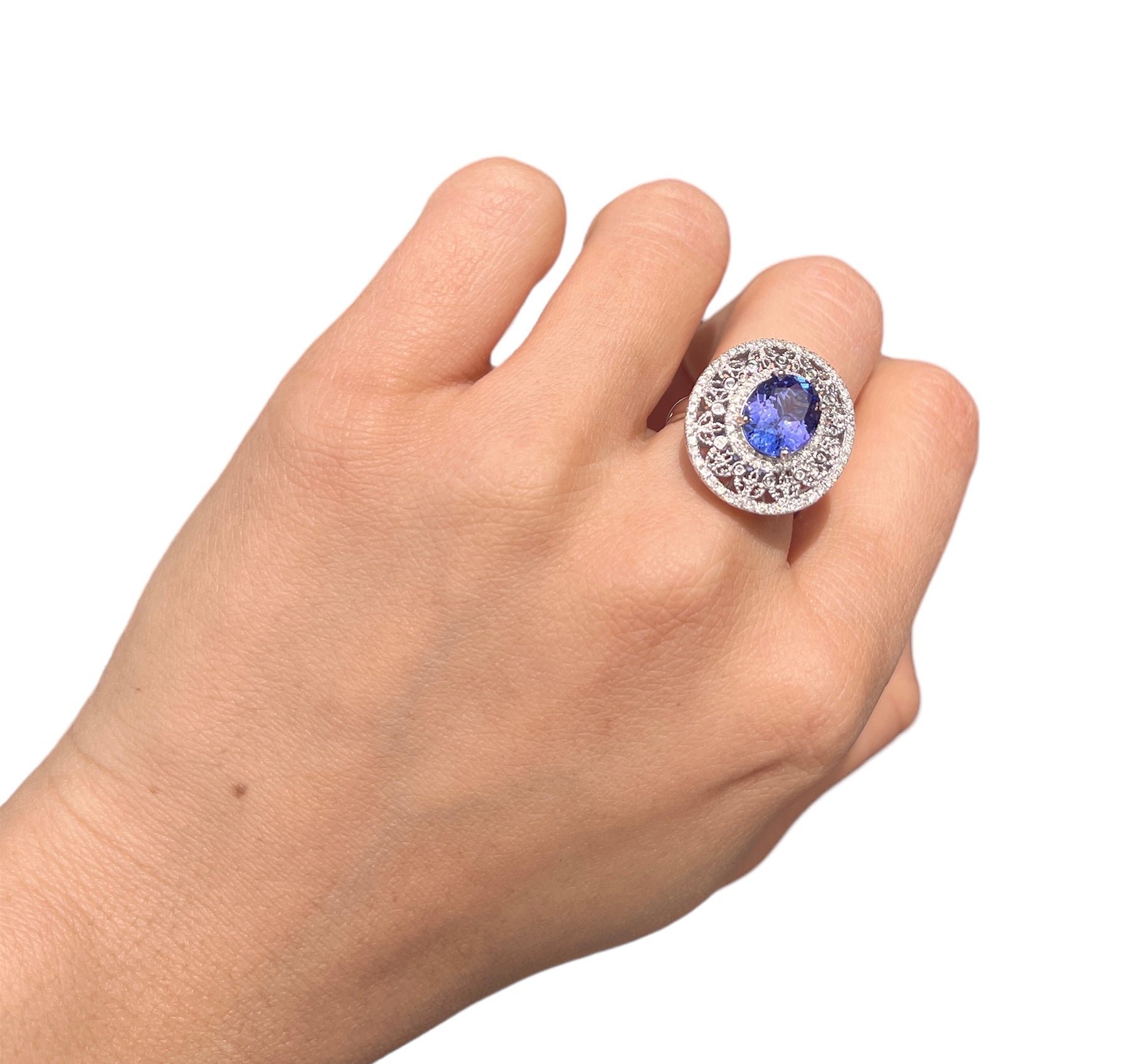 14KT White Gold 3.66ctw Tanzanite Diamond Cocktail Ring Size 7