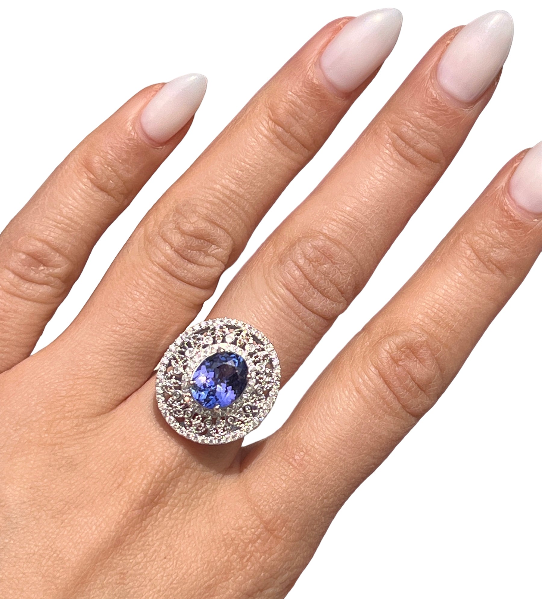 14KT White Gold 3.66ctw Tanzanite Diamond Cocktail Ring Size 7