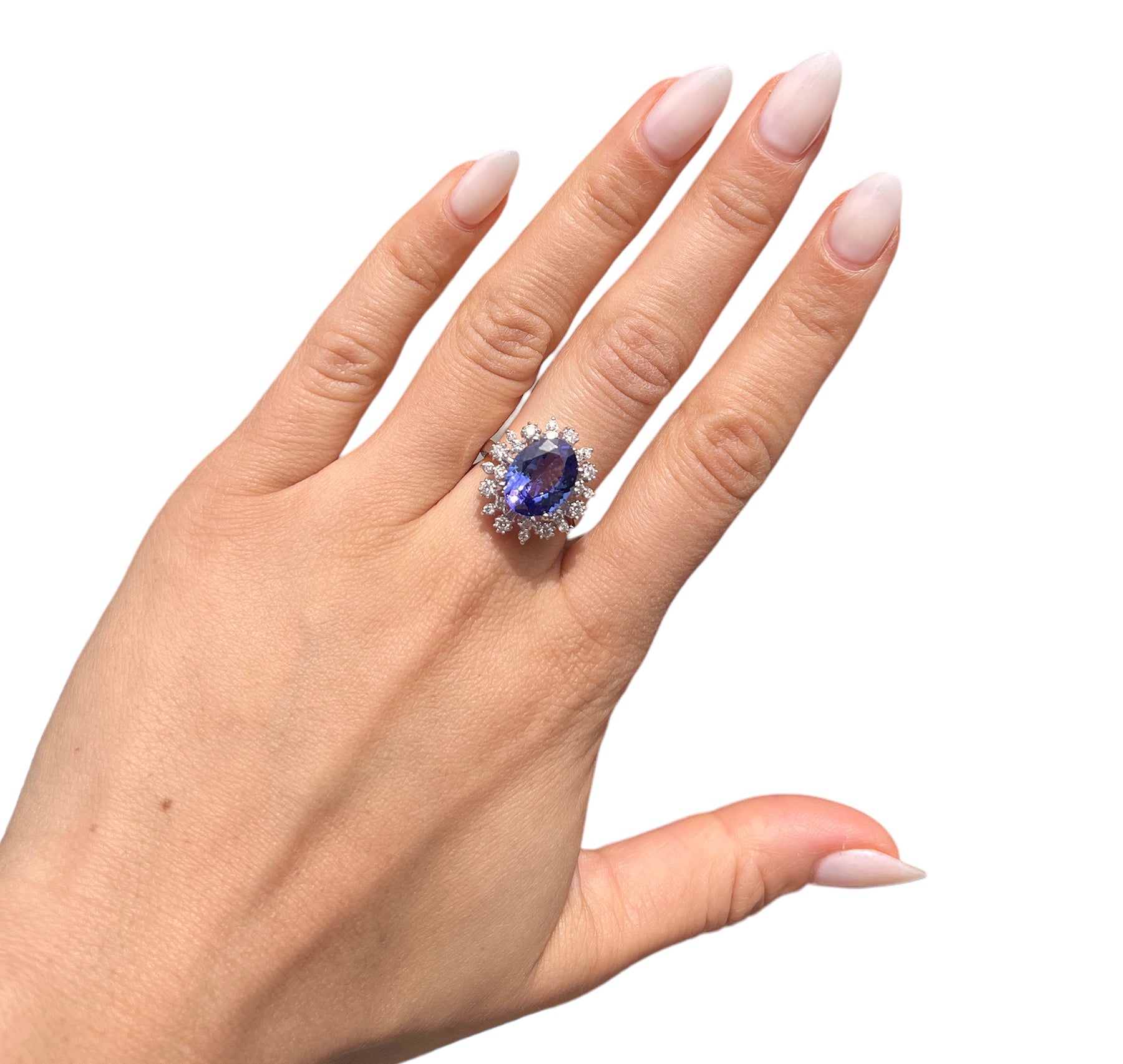 14KT White Gold 5.27ctw Tanzanite Diamond Cocktail Ring Size 6.5