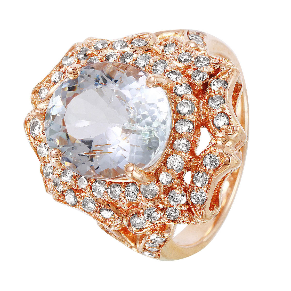 14KT Rose Gold 5.13ctw Aquamarine Diamond Cocktail Ring Size 7