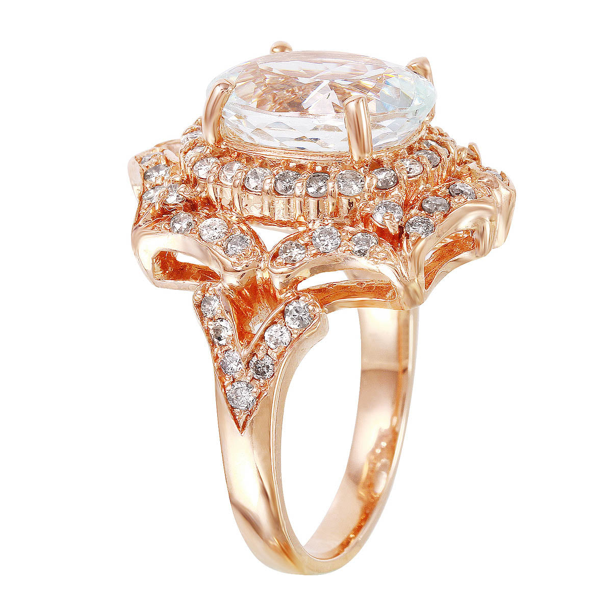 14KT Rose Gold 5.13ctw Aquamarine Diamond Cocktail Ring Size 7