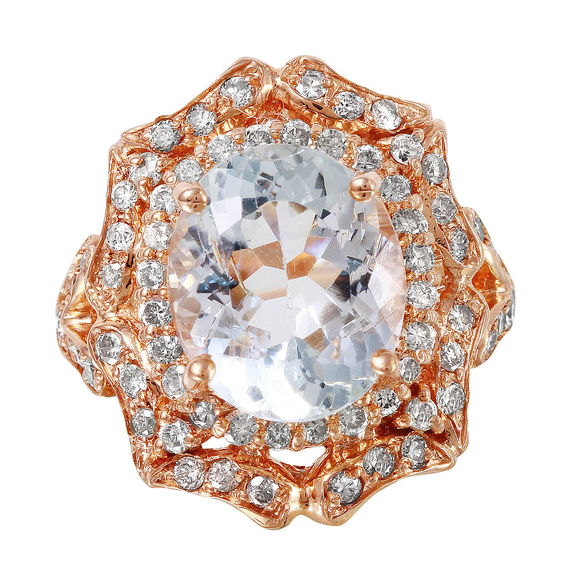 14KT Rose Gold 5.13ctw Aquamarine Diamond Cocktail Ring Size 7