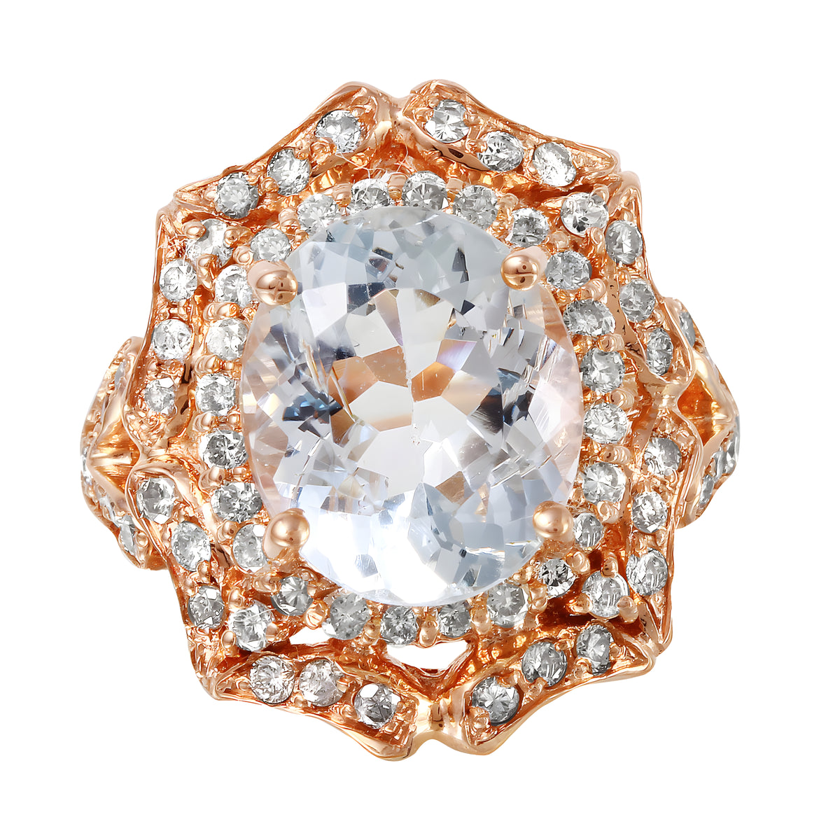 14KT Rose Gold 5.13ctw Aquamarine Diamond Cocktail Ring Size 7