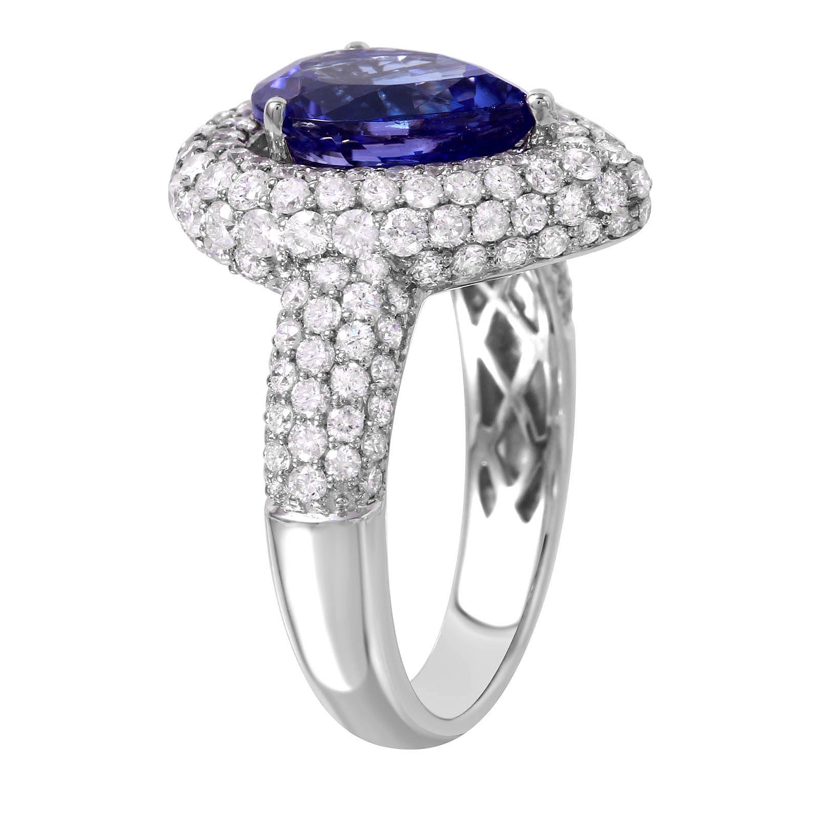 14KT White Gold Tanzanite Diamond Cocktail Ring Size 7