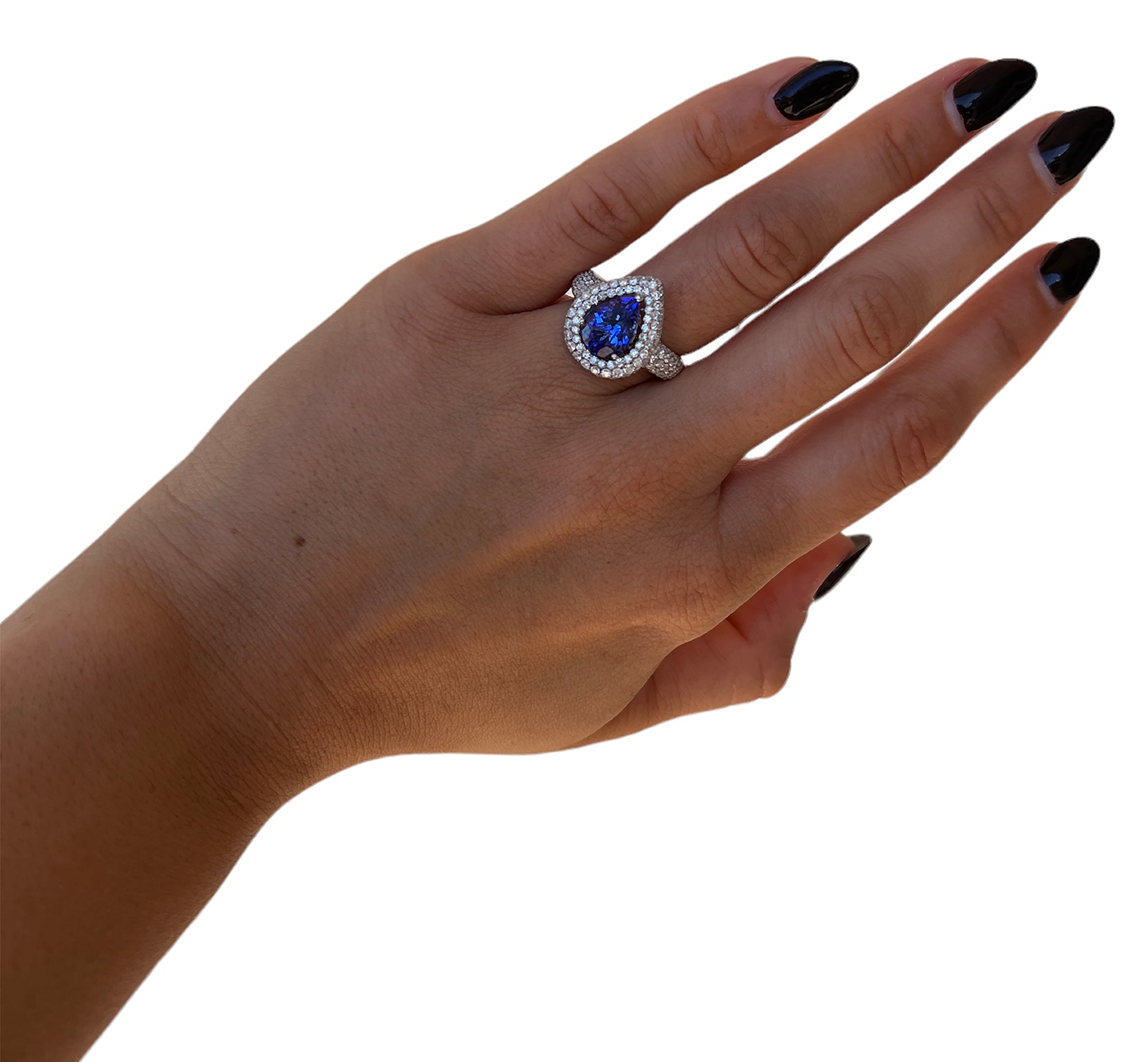 14KT White Gold Tanzanite Diamond Cocktail Ring Size 7