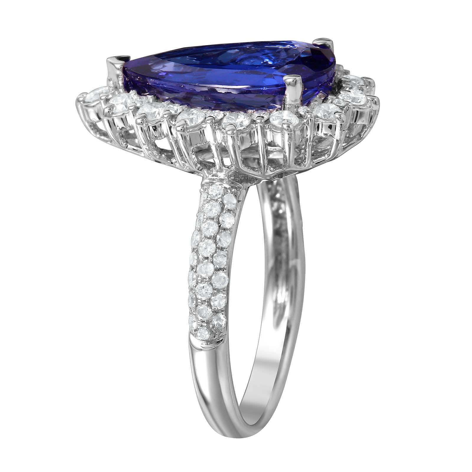 14KT White Gold 4.30ctw Tanzanite Diamond Cocktail Ring Size 6.5