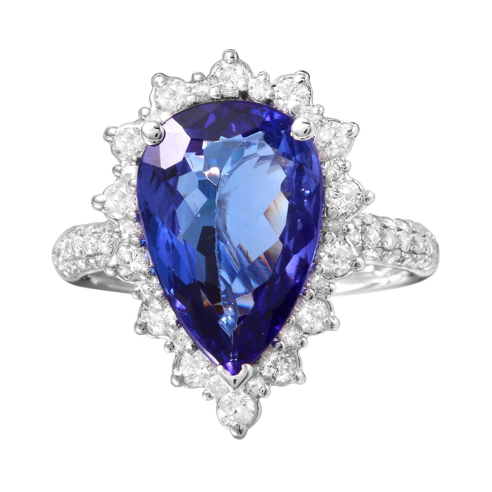 14KT White Gold 4.30ctw Tanzanite Diamond Cocktail Ring Size 6.5