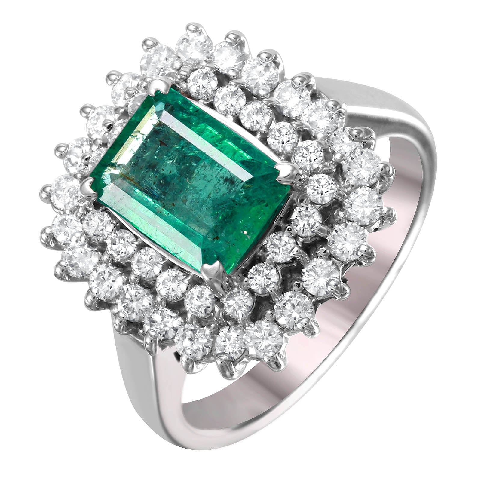 14KT White Gold 1.84ctw Emerald Diamond Cocktail Ring Size 7