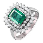 14KT White Gold 1.84ctw Emerald Diamond Cocktail Ring Size 7