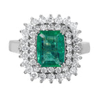 14KT White Gold 1.84ctw Emerald Diamond Cocktail Ring Size 7