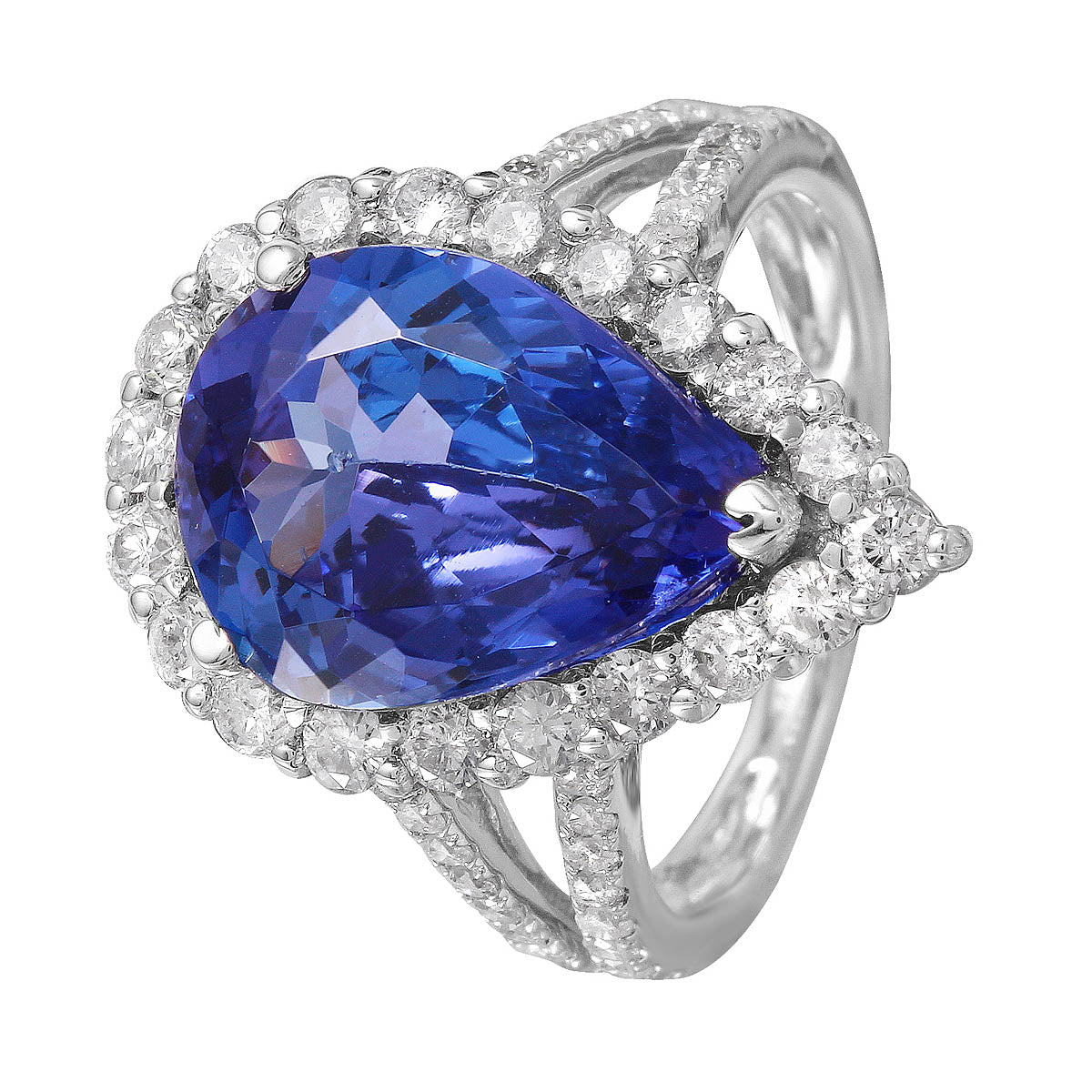 14KT White Gold 5.85ctw Tanzanite Diamond Cocktail Ring Size 6.5