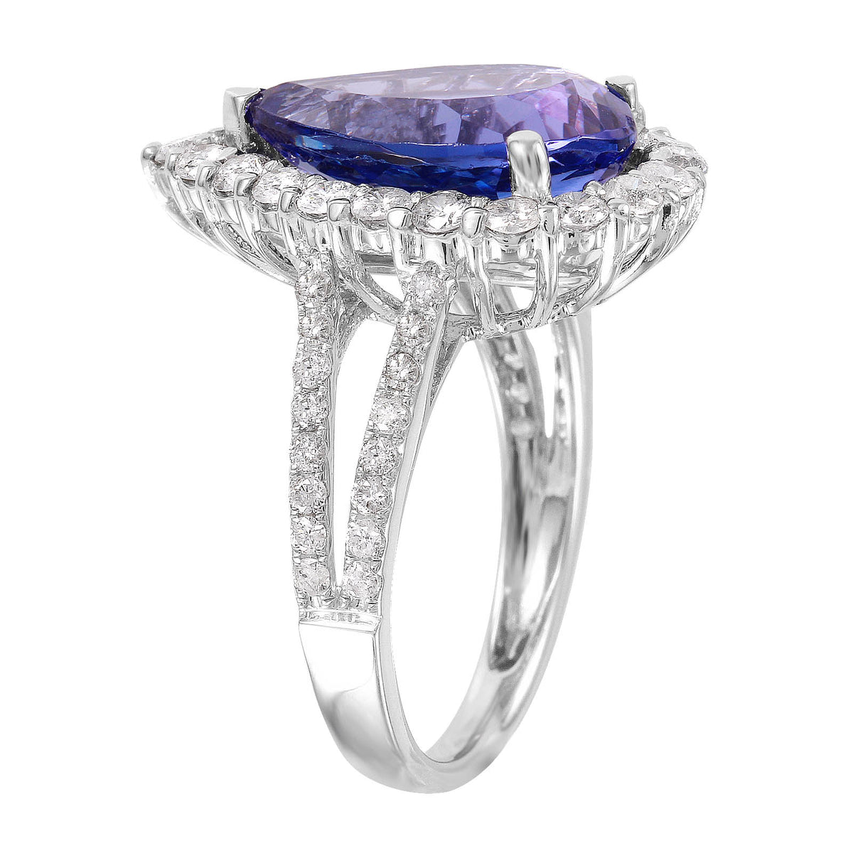 14KT White Gold 5.85ctw Purple Tanzanite Diamond Cocktail Ring Size 6.5