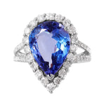 14KT White Gold 5.85ctw Tanzanite Diamond Cocktail Ring Size 6.5