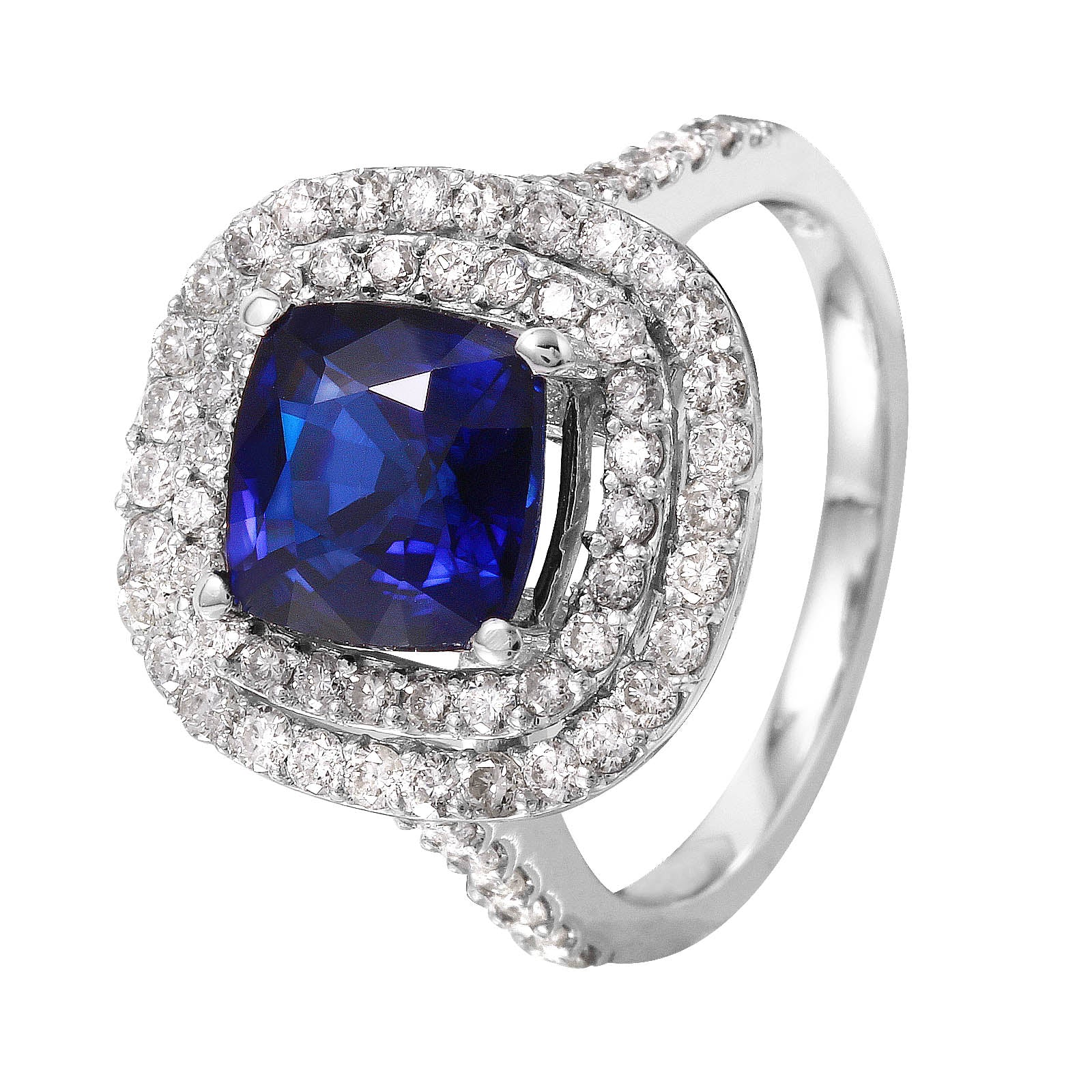 14KT White Gold 4.05ctw Lab Created Sapphire & Diamond Cocktail Ring Size 6.75