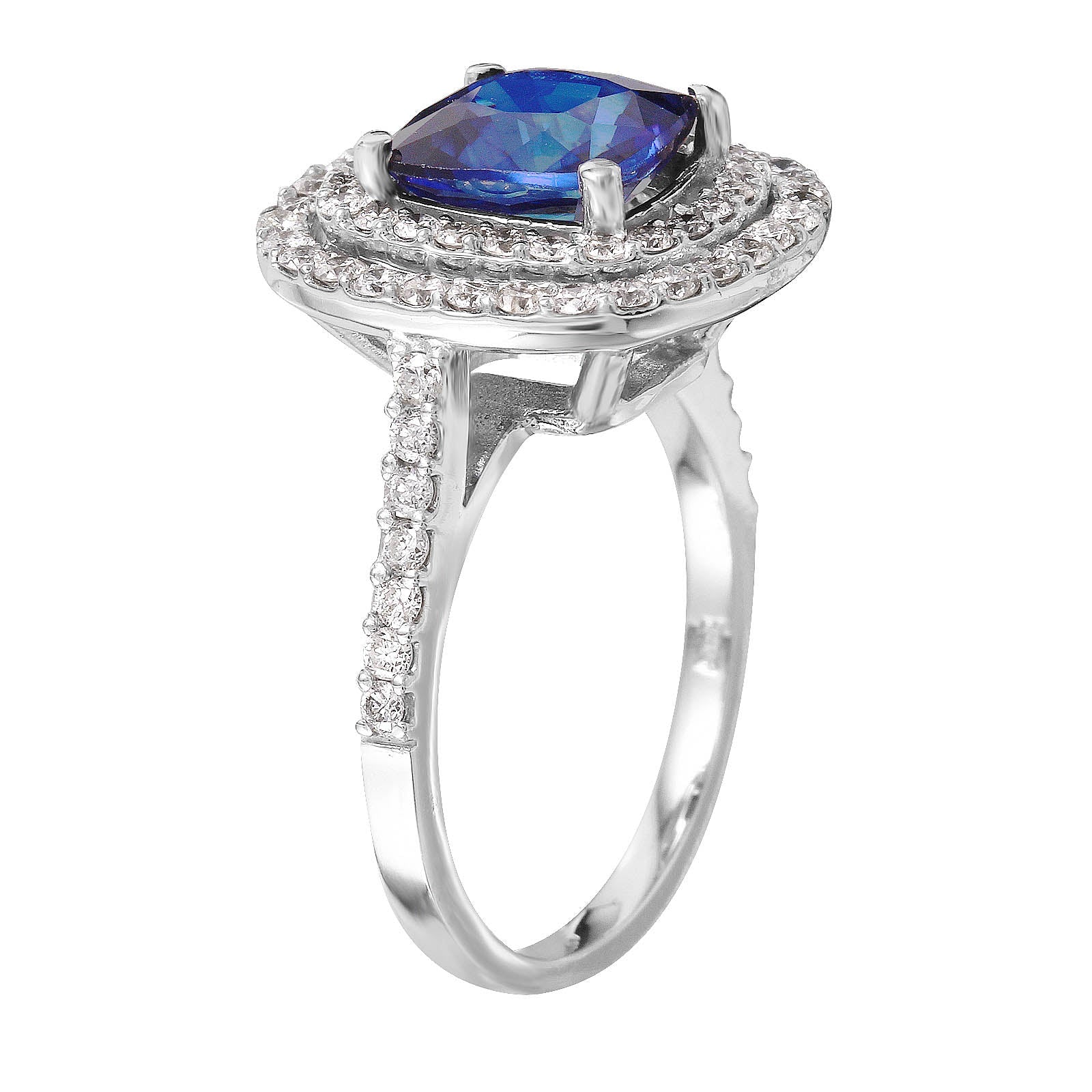 14KT White Gold 4.05ctw Lab Created Sapphire & Diamond Cocktail Ring Size 6.75