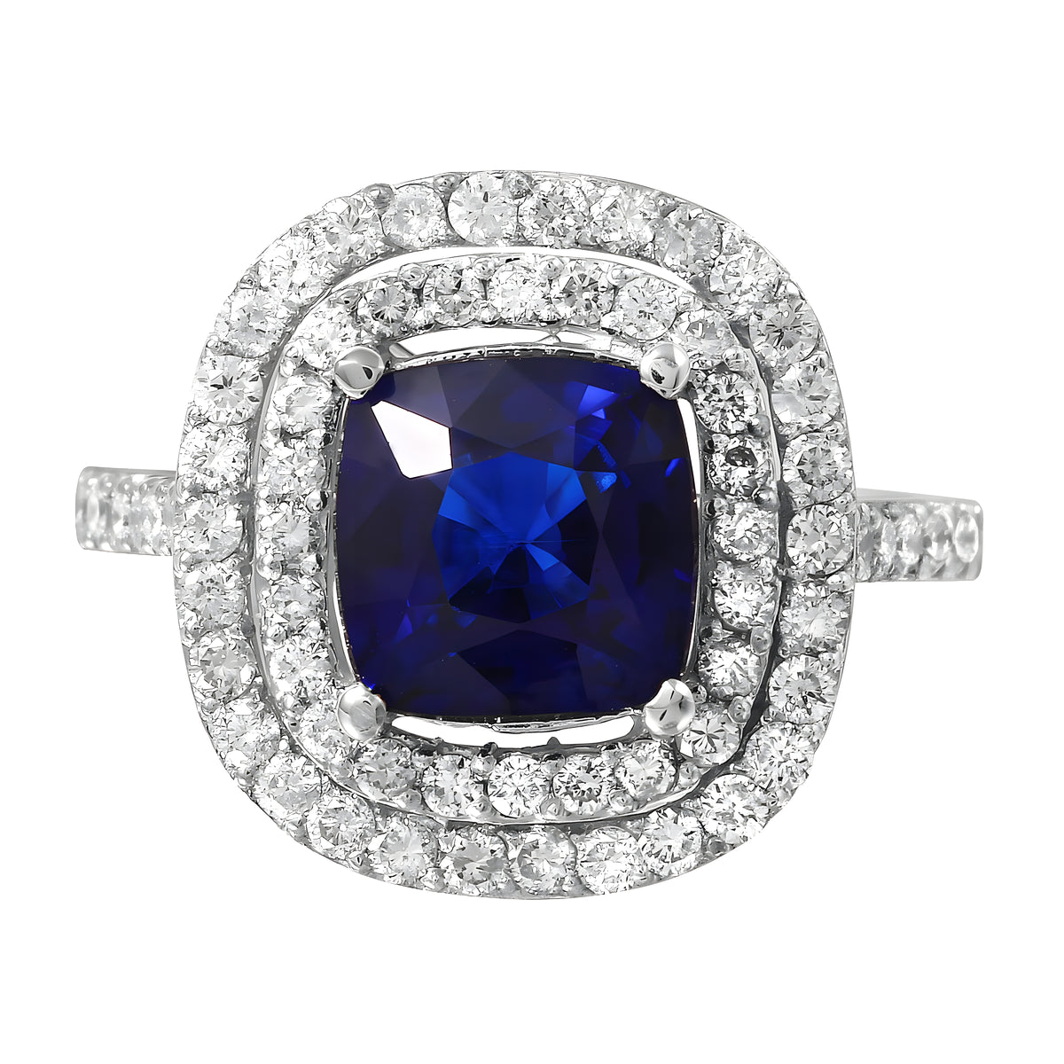 14KT White Gold 4.05ctw Lab Created Sapphire & Diamond Cocktail Ring Size 6.75