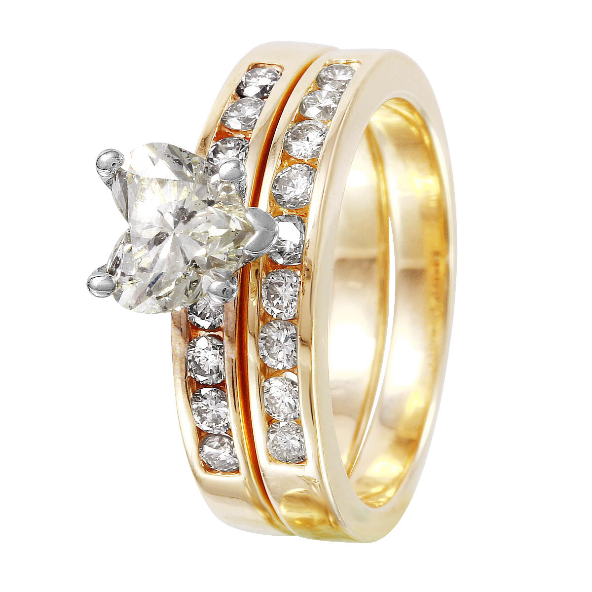 14KT Yellow Gold 1.42ctw Diamond Engagement Wedding Ring Set Size 5.5