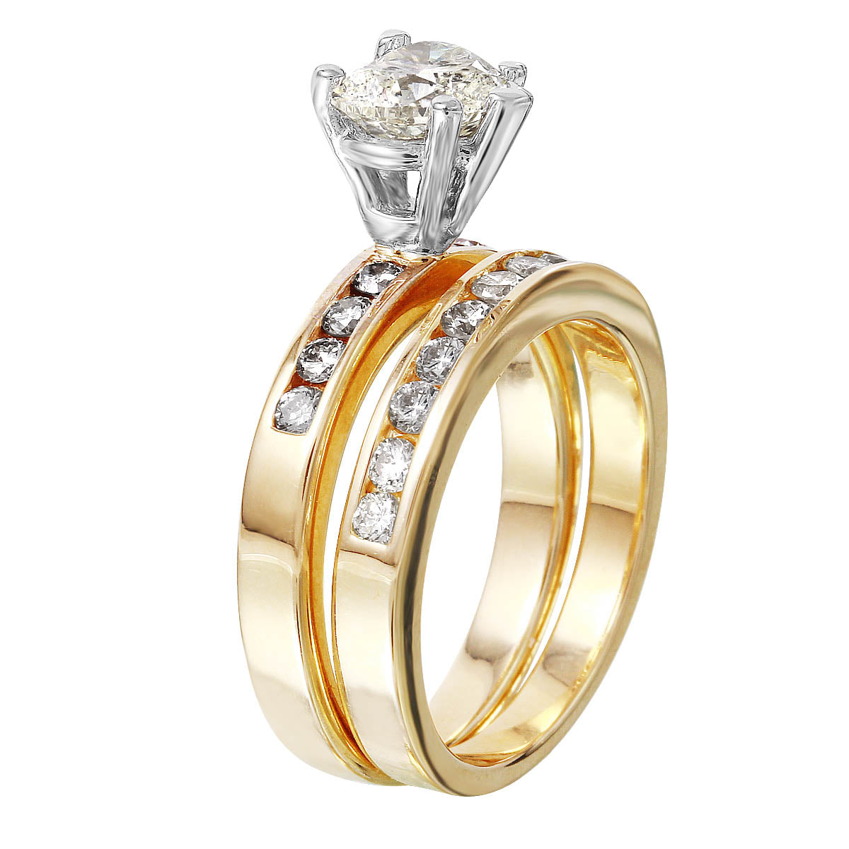 14KT Yellow Gold 1.42ctw Diamond Engagement Wedding Ring Set Size 5.5