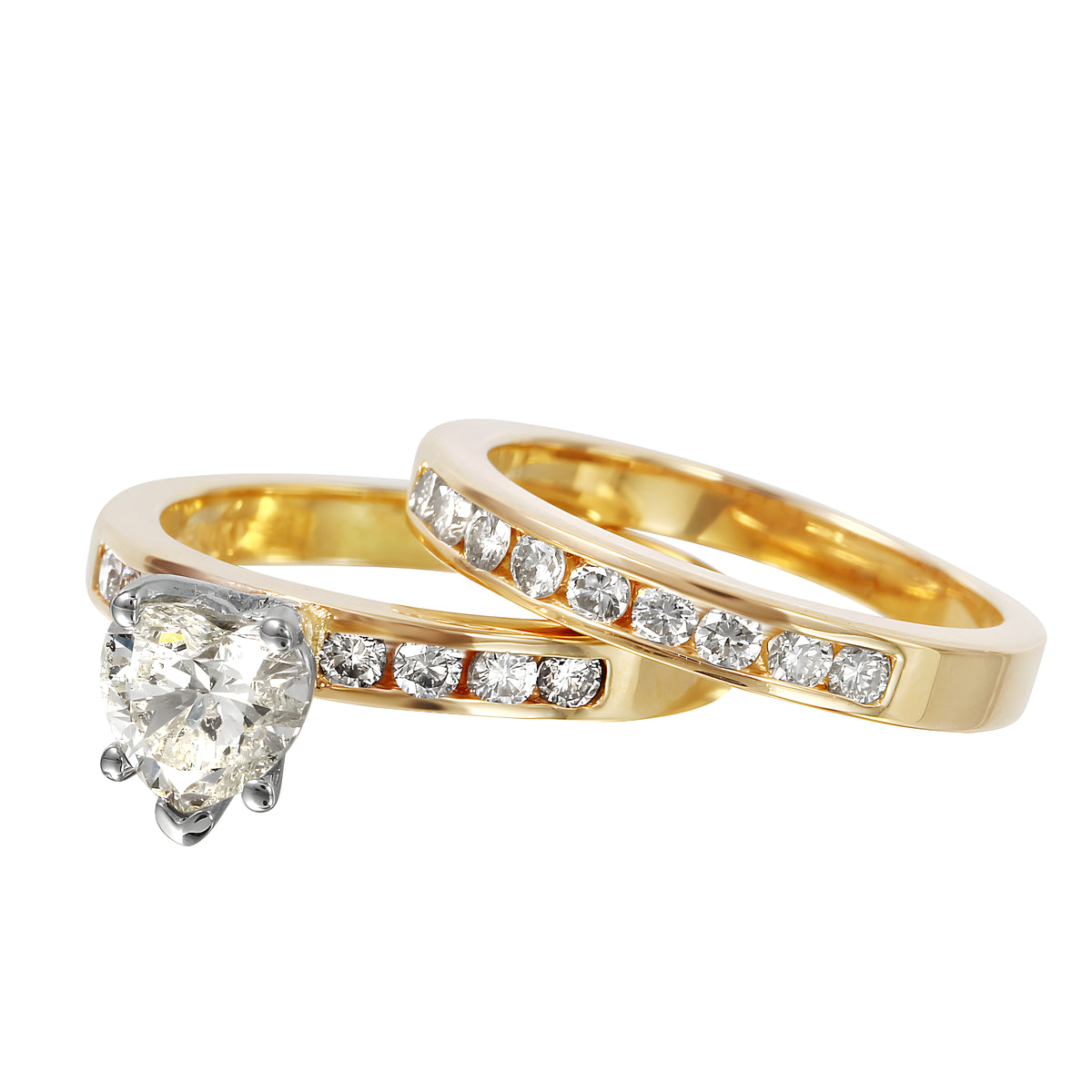 14KT Yellow Gold 1.42ctw Diamond Engagement Wedding Ring Set Size 5.5