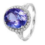 14KT White Gold 6.10ctw Tanzanite Diamond Cocktail Ring Size 6.25