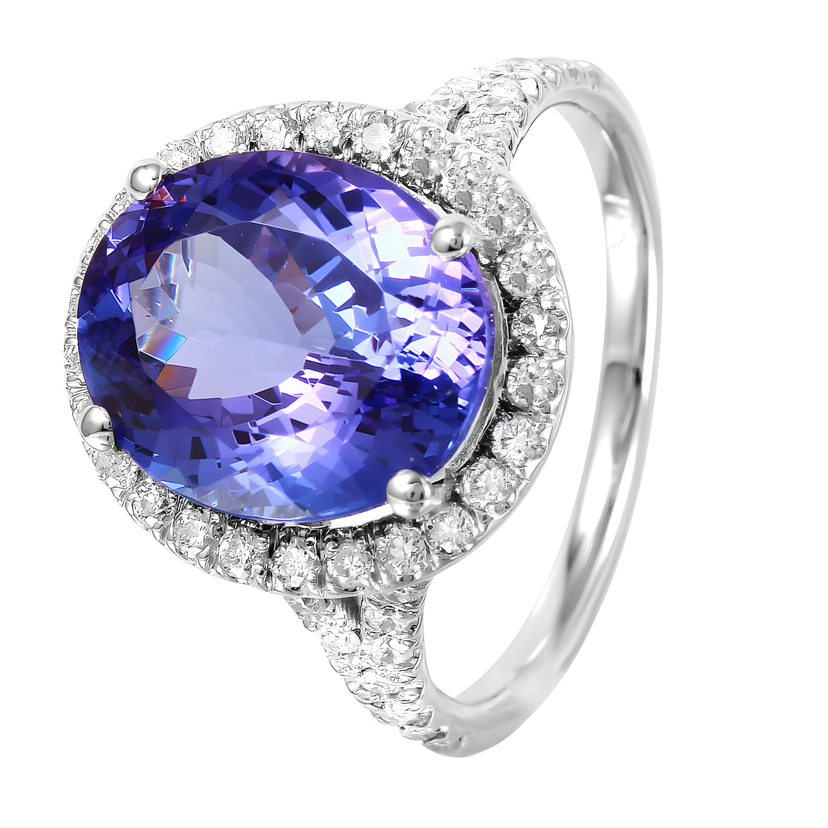 14KT White Gold 6.10ctw Purple Tanzanite Diamond Cocktail Ring Size 6.25