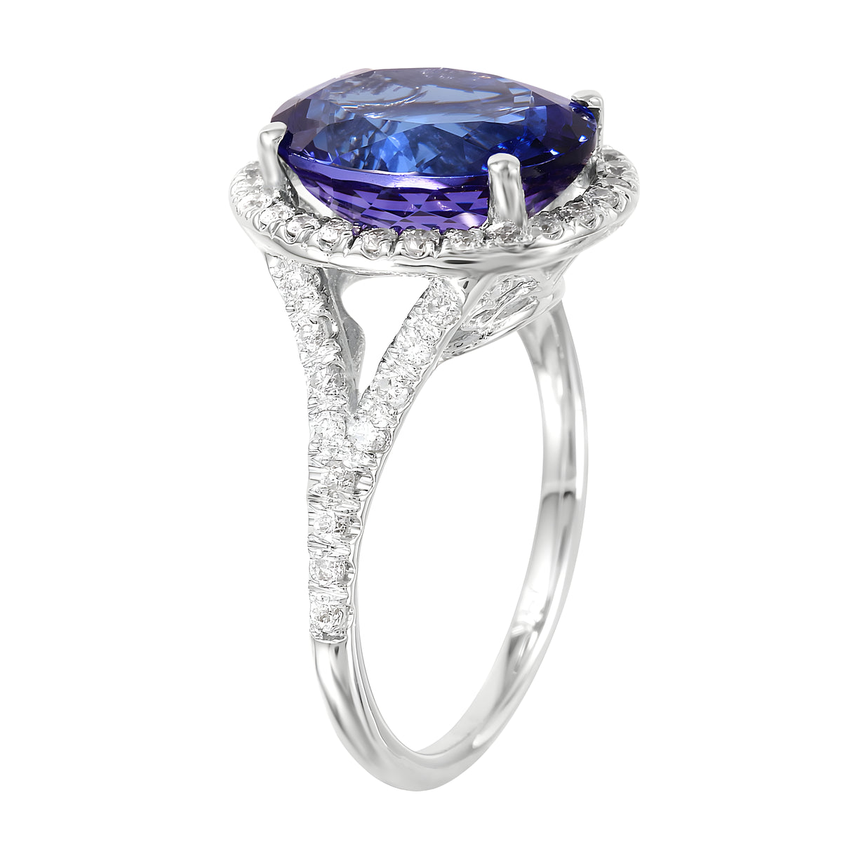 14KT White Gold 6.10ctw Purple Tanzanite Diamond Cocktail Ring Size 6.25