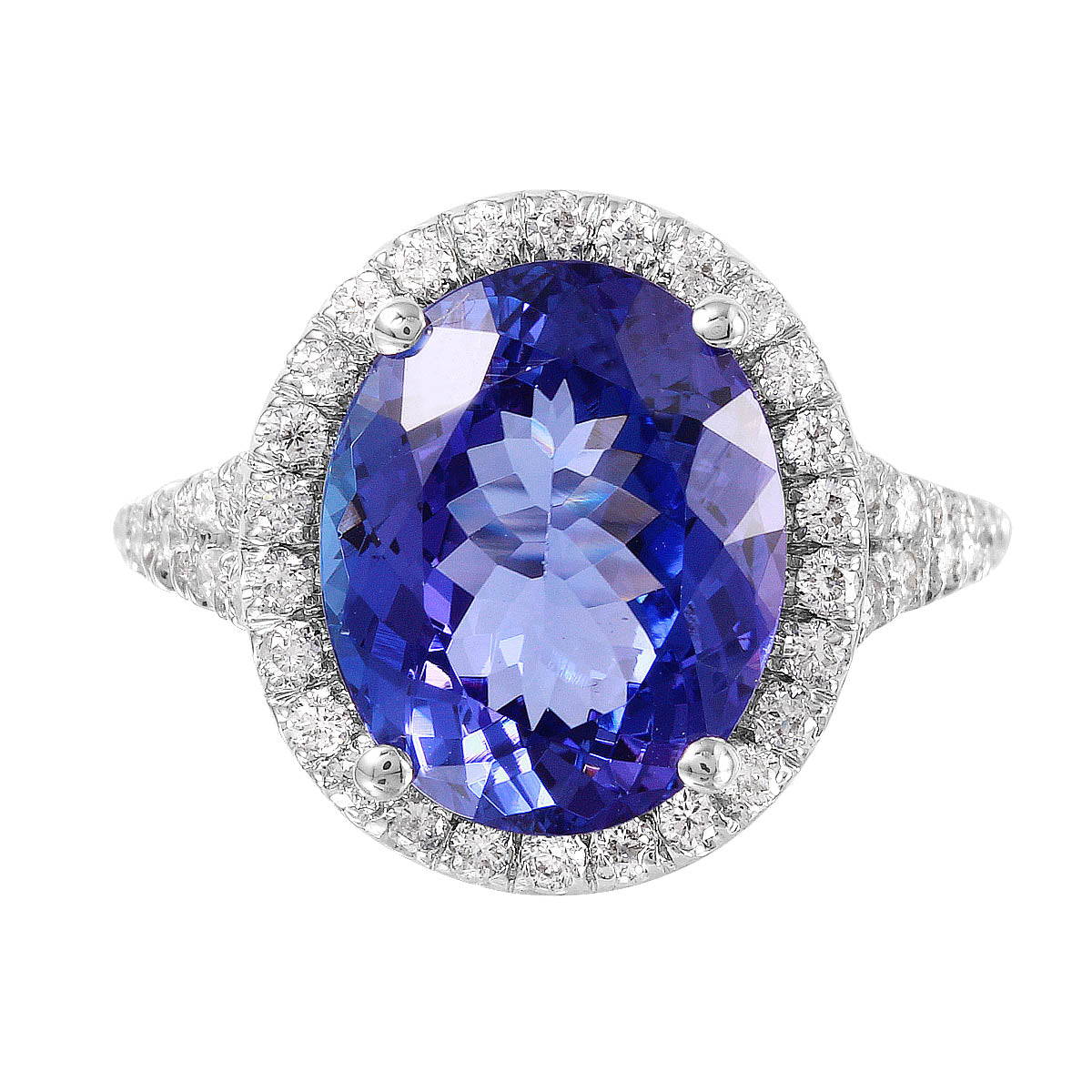 14KT White Gold 6.10ctw Tanzanite Diamond Cocktail Ring Size 6.25
