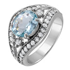 14KT White Gold 2.93ctw Aquamarine Diamond Cocktail Ring Size 7