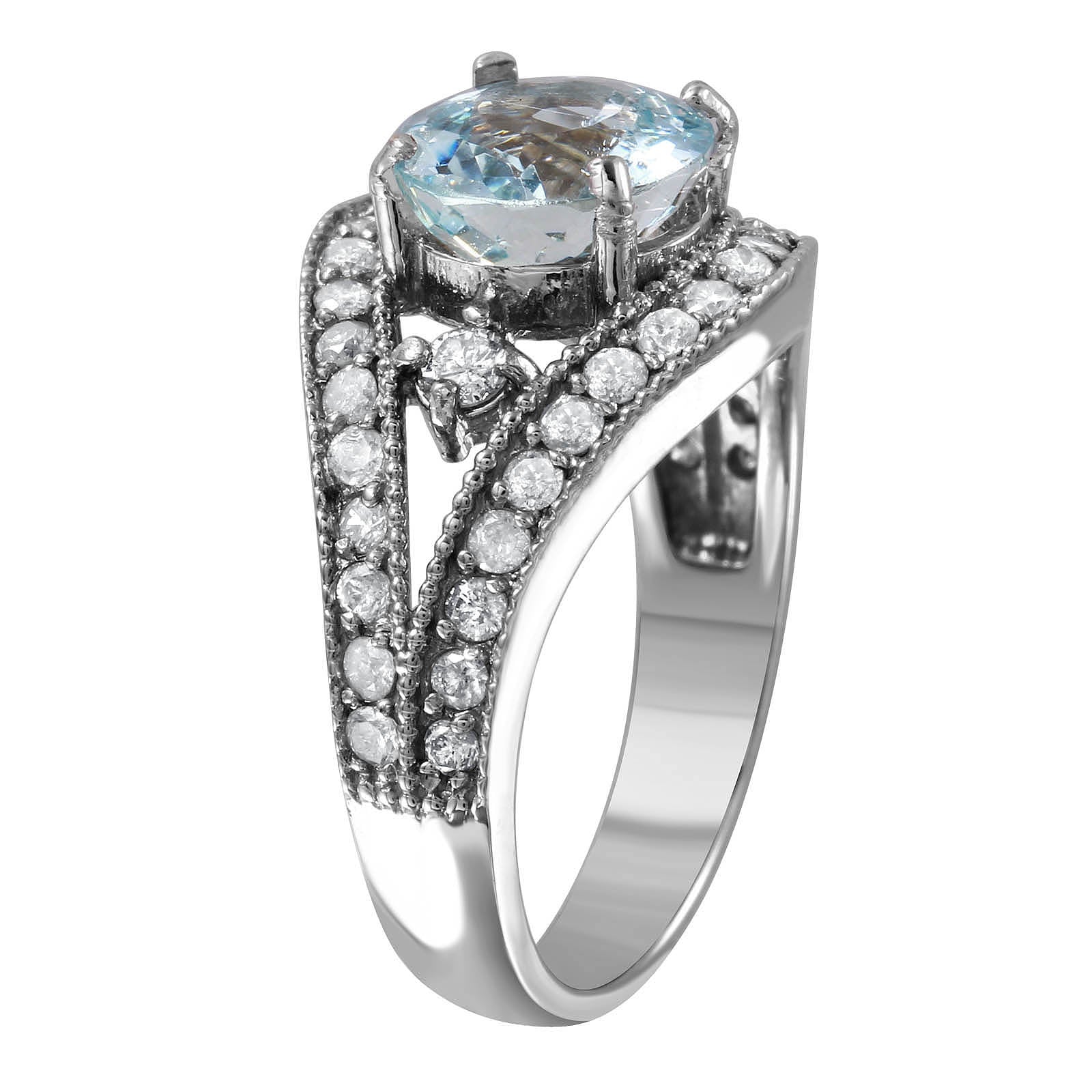 14KT White Gold 2.93ctw Aquamarine Diamond Cocktail Ring Size 7