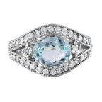 14KT White Gold 2.93ctw Aquamarine Diamond Cocktail Ring Size 7