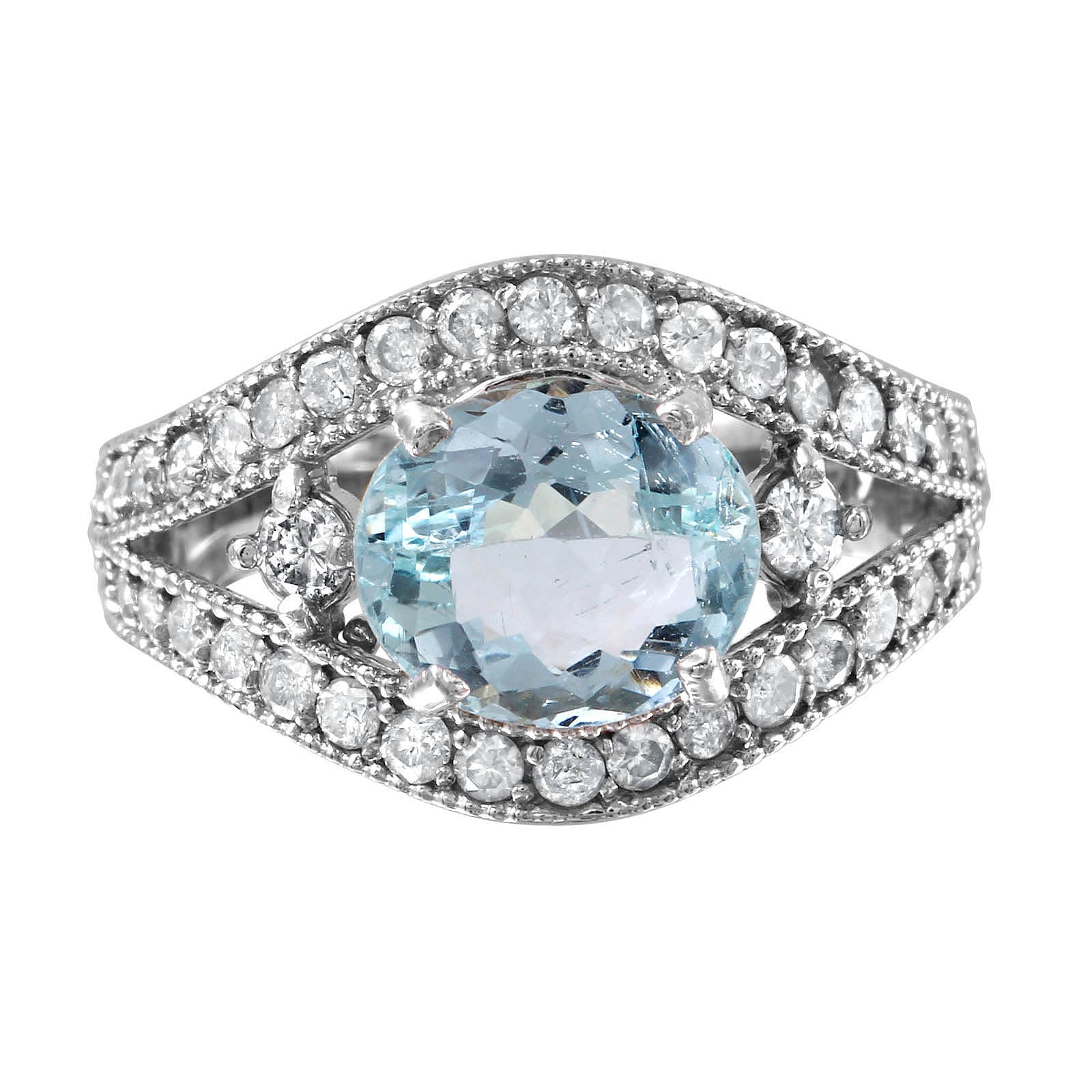 14KT White Gold 2.93ctw Aquamarine Diamond Cocktail Ring Size 7