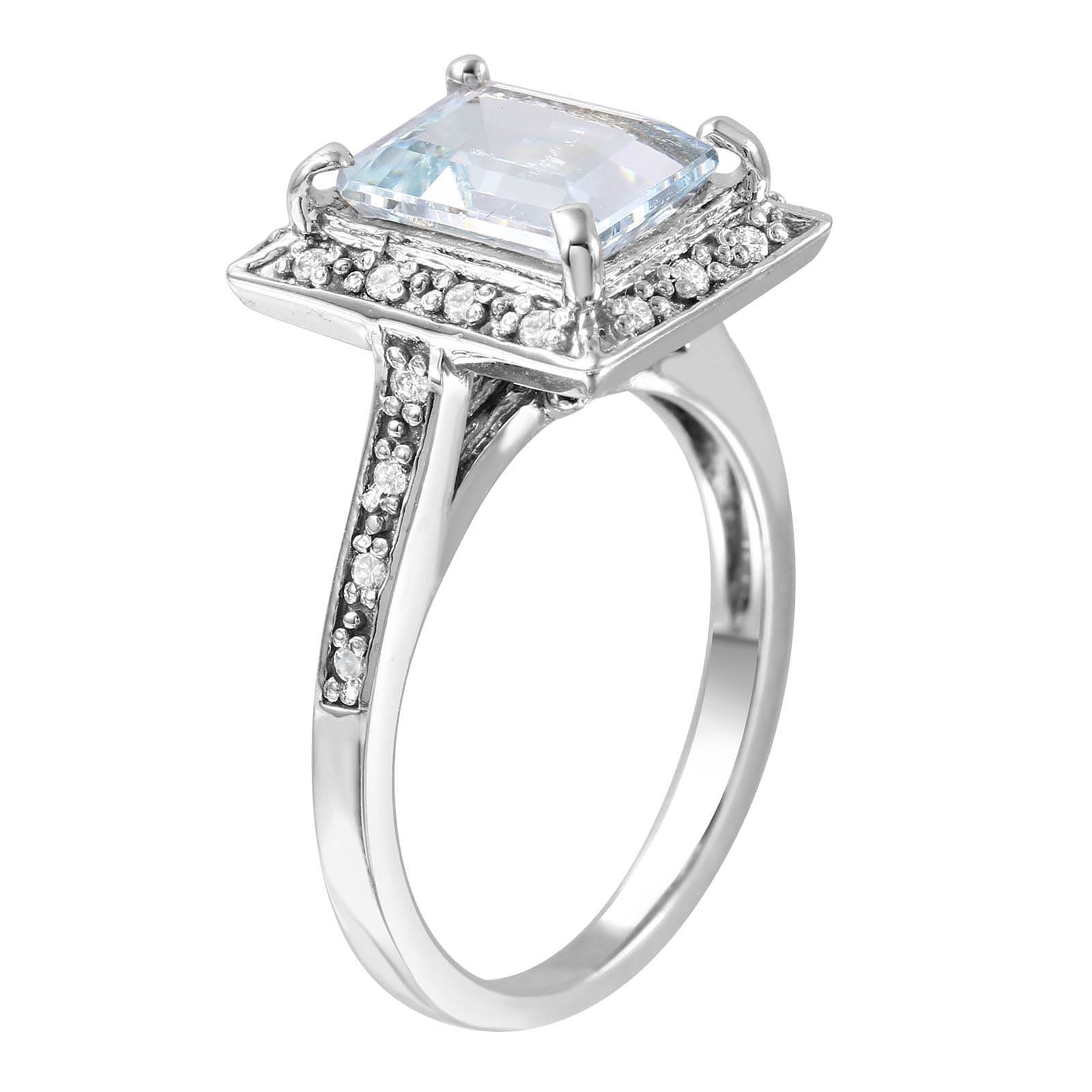 14KT White Gold 3.1ctw Aquamarine Diamond Cocktail Ring Size 7