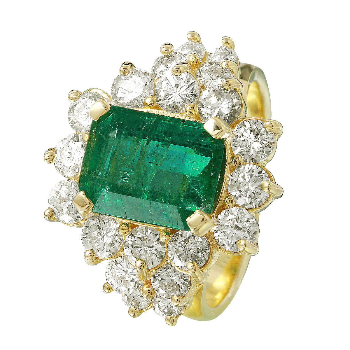 14KT Yellow Gold 4.75ctw Emerald Diamond Cocktail Ring Size 6