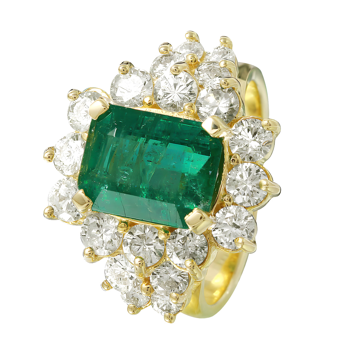 14KT Yellow Gold 4.75ctw Emerald Diamond Cocktail Ring Size 6