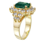 14KT Yellow Gold 4.75ctw Emerald Diamond Cocktail Ring Size 6
