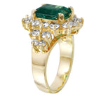 14KT Yellow Gold 4.75ctw Emerald Diamond Cocktail Ring Size 6