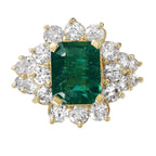 14KT Yellow Gold 4.75ctw Emerald Diamond Cocktail Ring Size 6