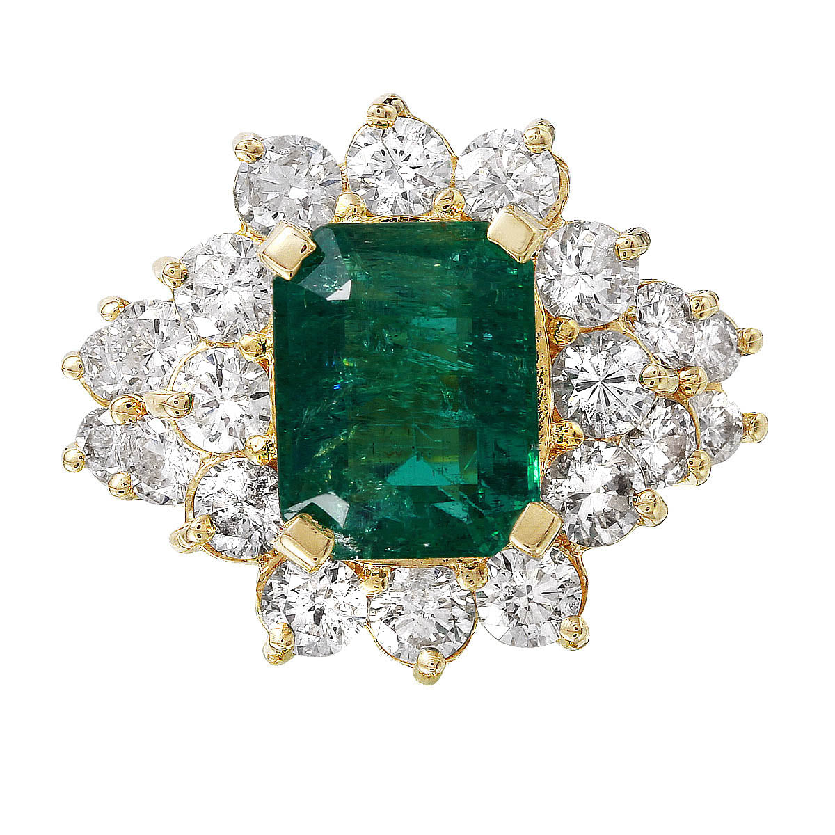 14KT Yellow Gold 4.75ctw Emerald Diamond Cocktail Ring Size 6