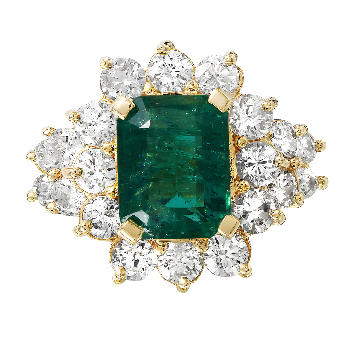14KT Yellow Gold 4.75ctw Emerald Diamond Cocktail Ring Size 6