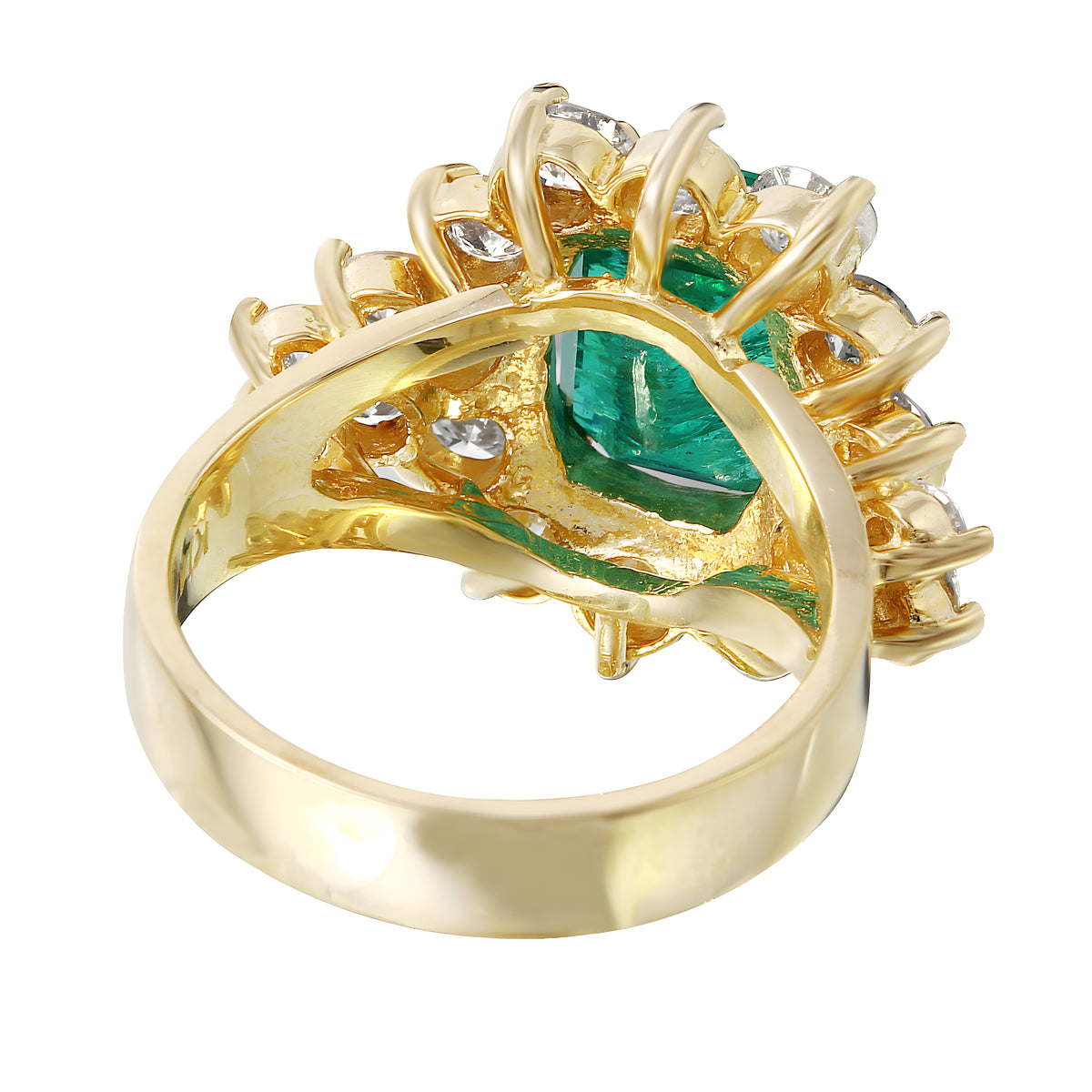 14KT Yellow Gold 4.75ctw Emerald Diamond Cocktail Ring Size 6