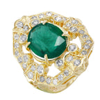 14KT Yellow Gold 4.58ctw Emerald Diamond Cocktail Ring Size 7