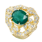 14KT Yellow Gold 4.58ctw Emerald Diamond Cocktail Ring Size 7