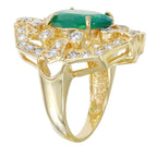 14KT Yellow Gold 4.58ctw Emerald Diamond Cocktail Ring Size 7