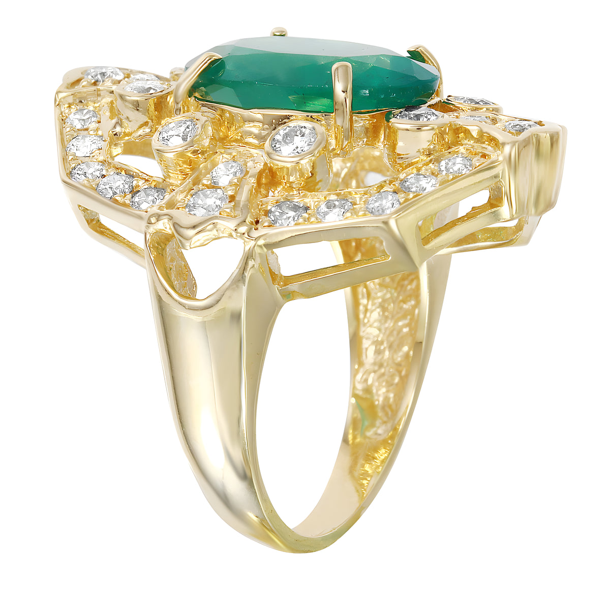 14KT Yellow Gold 4.58ctw Emerald Diamond Cocktail Ring Size 7