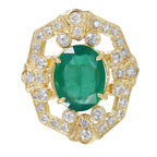14KT Yellow Gold 4.58ctw Emerald Diamond Cocktail Ring Size 7