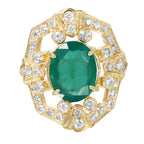 14KT Yellow Gold 4.58ctw Emerald Diamond Cocktail Ring Size 7