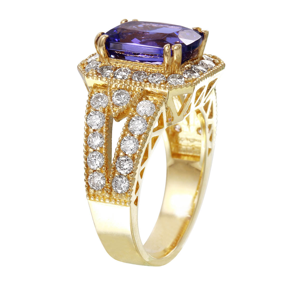 14KT Yellow Gold 5.15ctw Tanzanite Diamond Cocktail Ring Size 6.5
