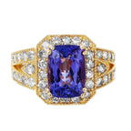 14KT Yellow Gold 5.15ctw Tanzanite Diamond Cocktail Ring Size 6.5