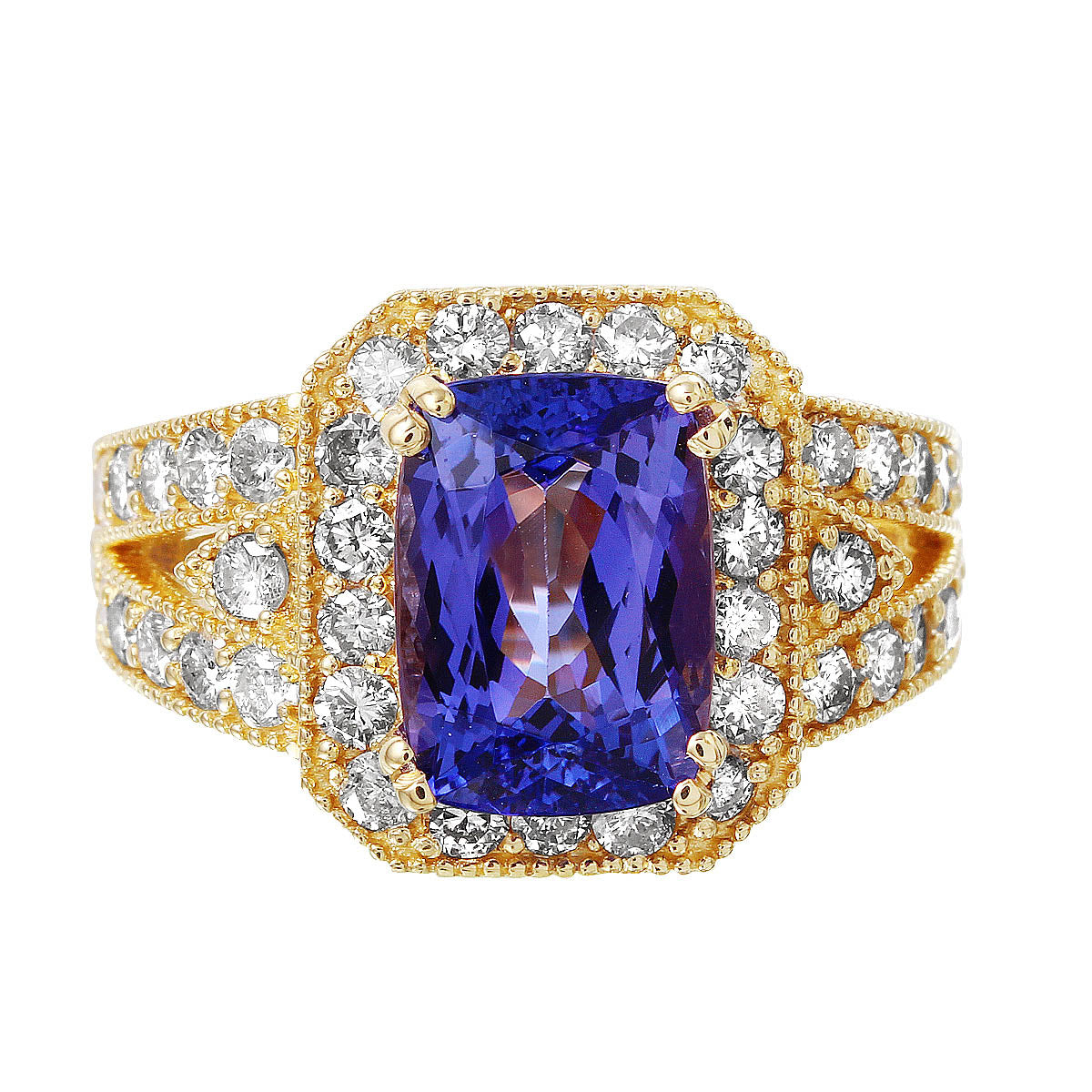 14KT Yellow Gold 5.15ctw Tanzanite Diamond Cocktail Ring Size 6.5